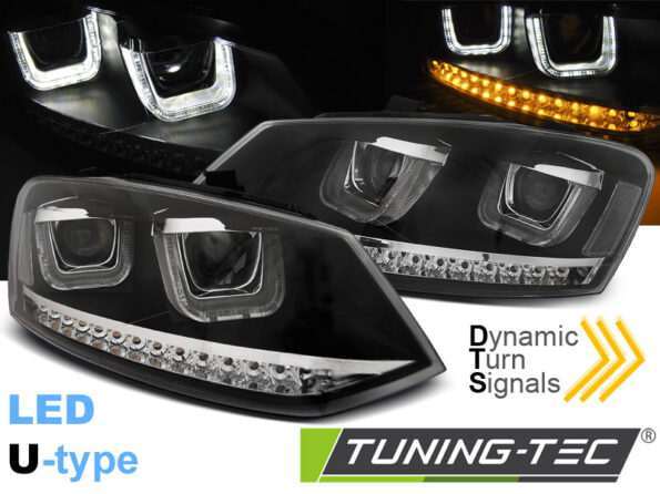 Φανάρια U-LED LIGHT Μαύρο SEQ για VW POLO 6R 09-03.14