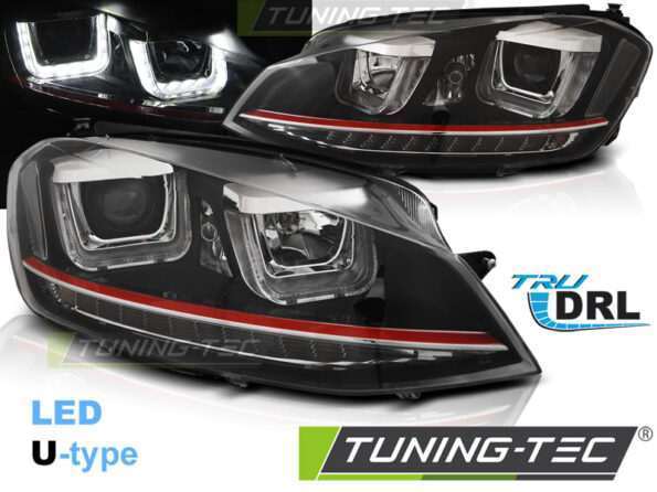 Φανάρια U-LED LIGHT DRL Μαύρο Κόκκινο LINE για VW GOLF 7 11.12-17