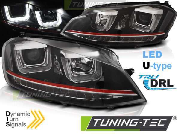 Φανάρια U-LED LIGHT DRL Μαύρο RDD LINE SEQ για VW GOLF 7 11.12-17
