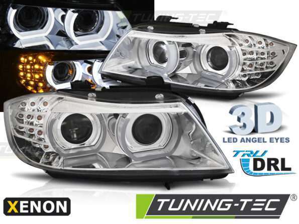 XENON Φανάρια ANGEL EYES LED DRL χρωμίου για BMW E90/E91 09-11
