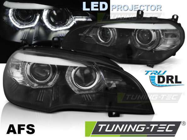 LED Φανάρια ANGEL EYES LED DRL Μαύρο AFS για BMW X5 E70 07-13 (XENON OEM)